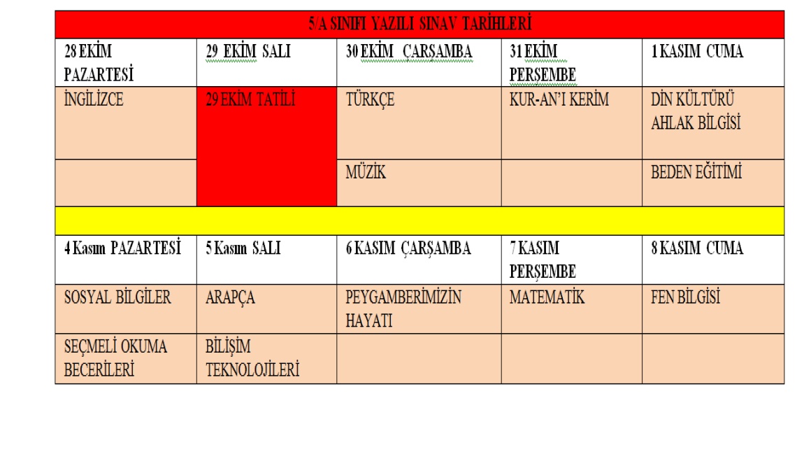 OKULUMUZDA 1.DÖNEM 1.SINAVLAR 28 EKİM TARİHİ İTİBARİ İLE BAŞLIYOR